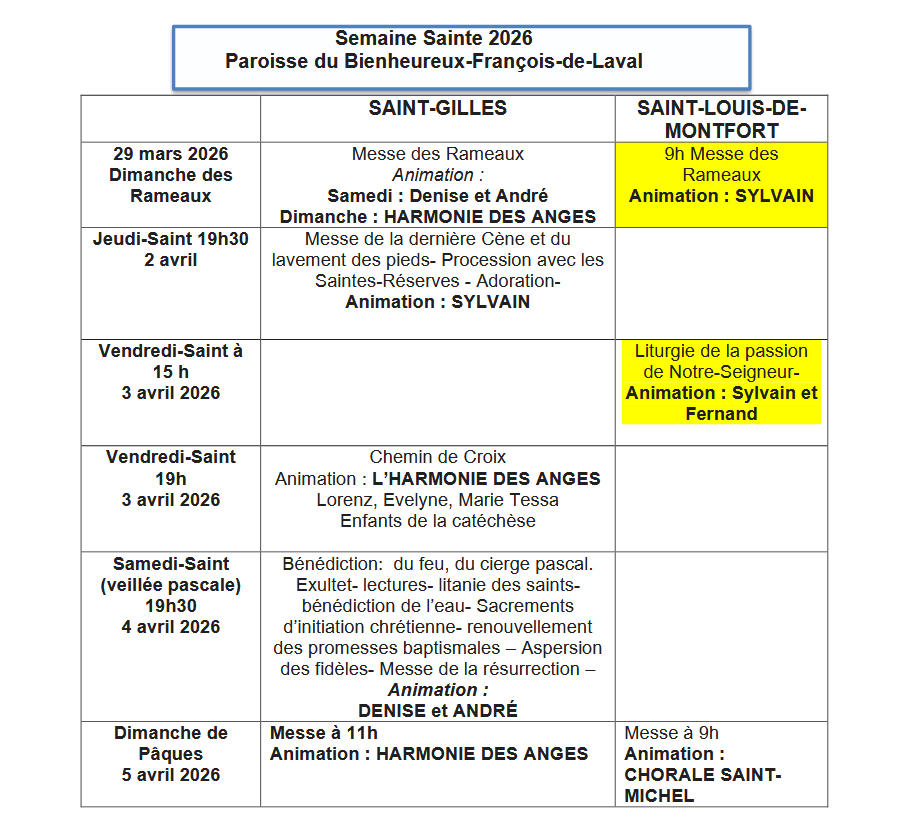 semaine sainte 2026 PDFL